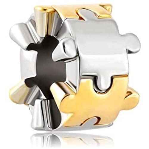 Q&Locket Two Tone Puzzle Piece Charm Bracelet Spacer European Bead for Bracelet