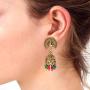 Efulgenz Boho Vintage Antique Gypsy Tribal Indian Oxidized Gold Pearl Drop Enamel Peacock Jhumka Jhumki Earrings Set Jewelry