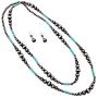 Rosemarie Collections Womens Extra Long Metallic and Turquoise Bead Statement Western Necklace and Earrings Set, 60''