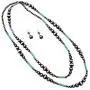 Rosemarie Collections Womens Extra Long Metallic and Turquoise Bead Statement Western Necklace and Earrings Set, 60'' Rosemarie Collections Womens Extra Long Metallic and Turquoise Bead Statement Western Necklace and Earrings Set, 60''