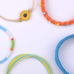 SUNSH 5PCS Boho Woven Sunflower Bracelets for Women Teens Girls Boy Kids Couple Handmade Wrap Rope Charm Beach Surf Braided Adjustable Strings Boyfriend Girlfriend Mother Daughter Friendship Gifts