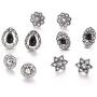 Haloty 5 Pairs Bohemian Black Crystal Earrings Set Saprkling Teardrop Flower Fashion Rhinestone Ear Jewelry for Women and Girls