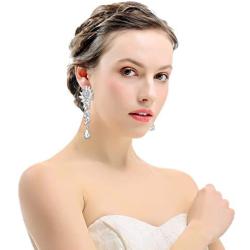 mecresh Bridal Wedding Teardrop Marquise Crystal Cluster Chandelier Dangle Earrings for Women Valentines Day Gift