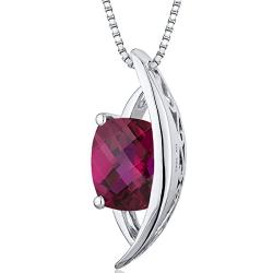 Peora Created Ruby Pendant Necklace in Sterling Silver, 2 Carats Radiant Shape, Vintage Floating Solitaire Design with 18 inch Chain