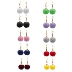 XCFS 10 Pairs POM POM Fur Balls Tassel Dangle Earrings 18K Gold Plated 10 colors Faux Plush Pompon Ball Earring For Women Girls