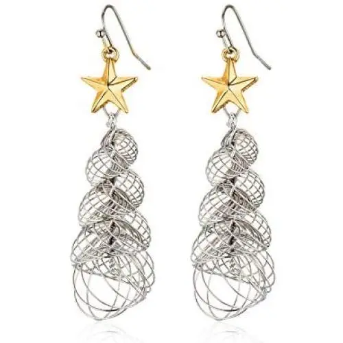 2020 Handmade Christmas Tree Dangle Earrings Golden Silver Two Tone Women Girls Holiday Gift. Statement Thanksgiving Themed Earrings. Christmas Party Gift Idea