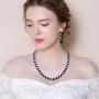 EleQueen Womens Silver-Tone Full Prong Cubic Zirconia Teardrop Bridal Necklace Earrings Set Sapphire Color