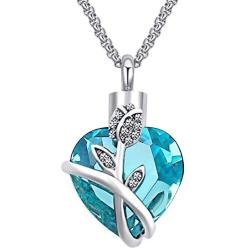 Urn Necklaces for Ashes Love Heart Blue Crystal Cremation Jewelry Keepsake Holder Memorial Necklace Pendant
