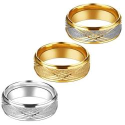 COTTVOTT 3pcs/Set Unisex Stainless Steel Sandblasted Finish Ring Engraved Patterned Wedding Band Size 6.5-11.5