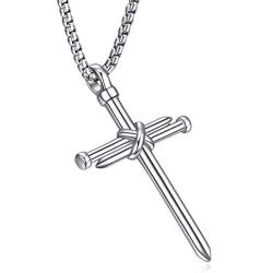 Rnivida Stainless Steel Cross Pendant Necklace, Christian Jewelry Church Baptism Gift for Men Women