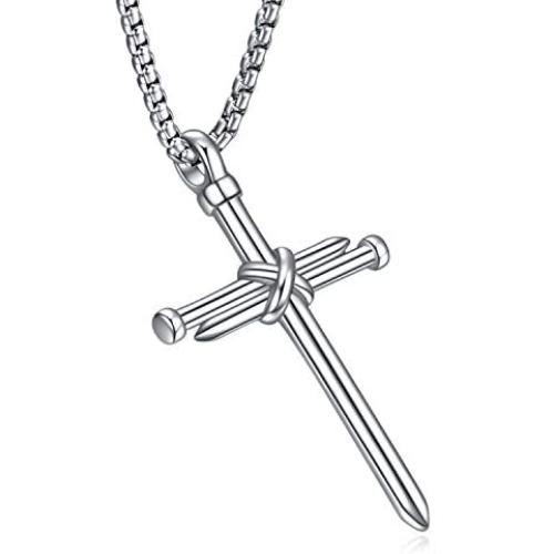 Rnivida Stainless Steel Cross Pendant Necklace, Christian Jewelry Church Baptism Gift for Men Women
