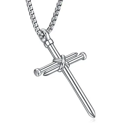 Rnivida Stainless Steel Cross Pendant Necklace, Christian Jewelry Church Baptism Gift for Men Women