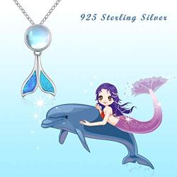 TRISHULA Mermaid Tail Necklace for Women,925 Sterling Silver Whale Tail Moonstone Pendant Cute Animal Jewelry Gift for Women Girl Mom Daughter