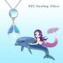 TRISHULA Mermaid Tail Necklace for Women,925 Sterling Silver Whale Tail Moonstone Pendant Cute Animal Jewelry Gift for Women Girl Mom Daughter