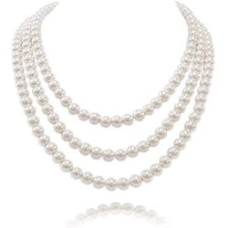 Kalse 3 Strands 4mm Simulated Pearl Choker Chunky Bib Necklace 17 18 19 inch