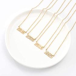 Birthday Year Necklace, 18K Gold Plated Stainless Steel Birth Year Number Pendant Necklace Memorable Anniversary Jewelry for Women Girls
