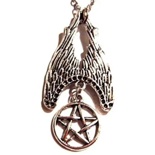 Fallen Angel inverted pentagram & wings Satanic Pendant Necklace pentacle devil witch Fallen Angel inverted pentagram & wings Satanic Pendant Necklace pentacle devil witch