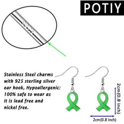 POTIY Awareness Ribbon Jewelry Green Awareness Ribbon Earrings Gallbladder Cancer Gift Mental Health Awareness Bipolar Disorder Awareness Earrings for Women