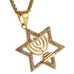 AsAlways Men Women Branch Candle Holder Pendant Israel Judaica Gift Religious Jewelry Jewish Megan Star of David Pendant Necklace 18K Gold Hexagon Star Necklace