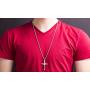Steve Madden Stainless Steel 26 Inch Textured Design Squared Rolo Chain Cross Pendant Necklace for Men