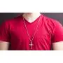 Steve Madden Stainless Steel 26 Inch Textured Design Squared Rolo Chain Cross Pendant Necklace for Men Steve Madden Stainless Steel 26 Inch Textured Design Squared Rolo Chain Cross Pendant Necklace for Men