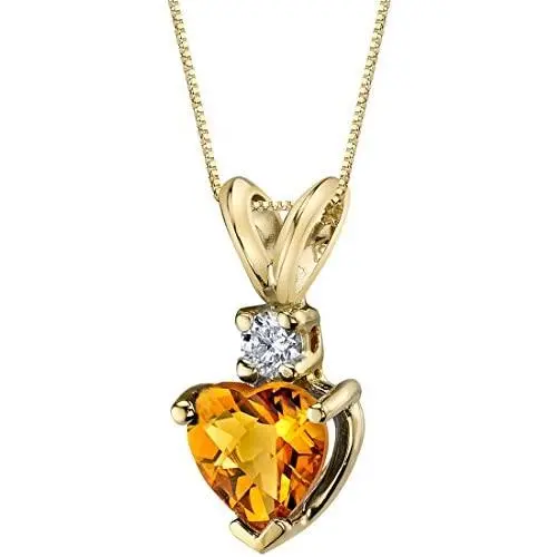 14 Karat Yellow Gold Heart Shape 0.75 Carats Citrine Diamond Pendant 14 Karat Yellow Gold Heart Shape 0.75 Carats Citrine Diamond Pendant
