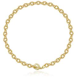Statement 14k Gold Plated 4mm Thick Oval Chain Link Choker Toggle Necklaces Chunky Gold Jewelry for Women Mothers Gift