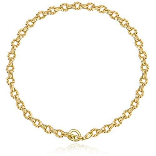 Statement 14k Gold Plated 4mm Thick Oval Chain Link Choker Toggle Necklaces Chunky Gold Jewelry for Women Mothers Gift