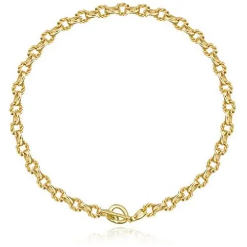 Statement 14k Gold Plated 4mm Thick Oval Chain Link Choker Toggle Necklaces Chunky Gold Jewelry for Women Mothers Gift