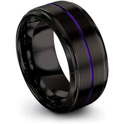 Chroma Color Collection Tungsten Wedding Band Ring 10mm for Men Women Green Red Blue Purple Black Center Line Step Bevel Edge Brushed Polished