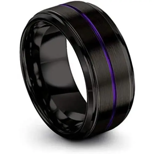 Chroma Color Collection Tungsten Wedding Band Ring 10mm for Men Women Green Red Blue Purple Black Center Line Step Bevel Edge Brushed Polished Chroma Color Collection Tungsten Wedding Band Ring 10mm for Men Women Green Red Blue Purple Black Center Line Step Bevel Edge Brushed Polished