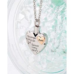 Cremation Jewelry for Ashes Heart Shaped Premium Stainless Steel Keepsake Memorial Necklace Chains for Men Women Carved No Longer By My Side Forever In My Heart (Grandma)