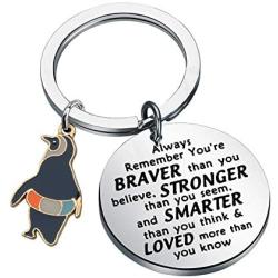 WSNANG Penguin Gifts Keychain Inspirational Penguin Gifts for Penguin Lovers You are Braver Stronger Smarter Than You Think Keychain Penguin Lover Gift Friends Gifts