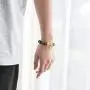 Feng Shui 14mm Black Hand Carved Mantra Beads Bracelet with 1 Golden Pi Xiu/Pi Yao and 1 Golden Mantra Bead Attract Lucky Wealthy