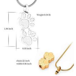 HAMANY Stainless Steel Double Paw Print Urn Pendant Memorial Ash Keepsake Cremation Jewelry