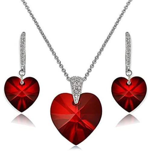 Sterling Silver Heart Necklace and Dangle Earrings Set Created with Swarovski Crystal