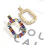Colorful Rhinestone Square Hoop Earrings Hollow Circle Crystal Earrings Dangle for Women Girls Jewelry Gifts(01)