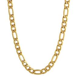KRKC&CO 7mm Figaro Chain Necklace for Men, 18K Gold Plated Stainless Steel Anti-Tarnish Anti-Allergies Hip Hop Rapper Chain Necklace for Men, 18 20 24 inches