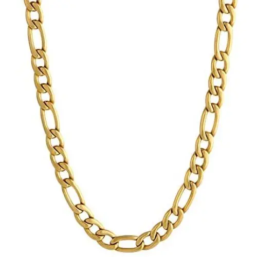 KRKC&CO 7mm Figaro Chain Necklace for Men, 18K Gold Plated Stainless Steel Anti-Tarnish Anti-Allergies Hip Hop Rapper Chain Necklace for Men, 18 20 24 inches