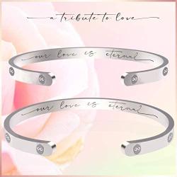 Silver Stone Jewelry Eternity his and her Matching Bracelets for Couples Our Love is Eternal Set of 2 Inspirational Long Distance Relationship Bracelets Stainless Steel Cuffs Couple Bracelets