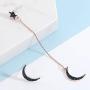 Black Moon Star Pendant Tassel Dangle Earrings Asymmetry Moon Planet Drop Stud Long Earrings Jewelry for Women Girls