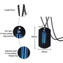 Mealguet Jewelry Personalized Custom Two-Pieces Stainless Steel Cremation Urn Bullet Military Dog Tags ID Pendant Necklace for Men,24''