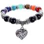 VIKI98 10MM 7 Chakra Religion Healing Balance Stone Beaded Bracelet Yoga Reiki Charm Heart Bracelets For Women