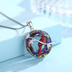JUSTKIDSTOY Cardinal Necklace Jewelry 925 Sterling Silver Cute Red Bird Pendant Necklace with Crystal Memorial Gifts for Women Girls