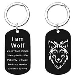 Fuqimanman2020 Stainless Steel Wolf Pendant Necklace Jewelry Keychain I am Wolf