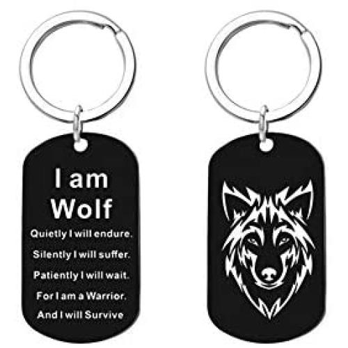 Fuqimanman2020 Stainless Steel Wolf Pendant Necklace Jewelry Keychain I am Wolf