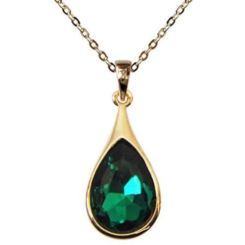 Navachi 18k Gold Plated Crystal Pear-Shaped Zirconia Pendant Necklace 16''+2''