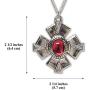 Medallion with Red Stone Medieval Renaissance Silver Finish Pendant Necklace