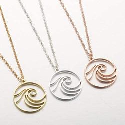 Round Shape Sea Wave Pendant Necklace Nature Surf Ocean Wave Long Chian Necklace for Women Girls Circle Jewelry