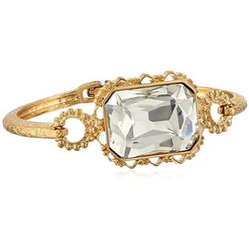 1928 Jewelry Gold-Tone Crystal Faceted Rectangle Clasp Bangle Bracelet, 2.5'' 1928 Jewelry Gold-Tone Crystal Faceted Rectangle Clasp Bangle Bracelet, 2.5''